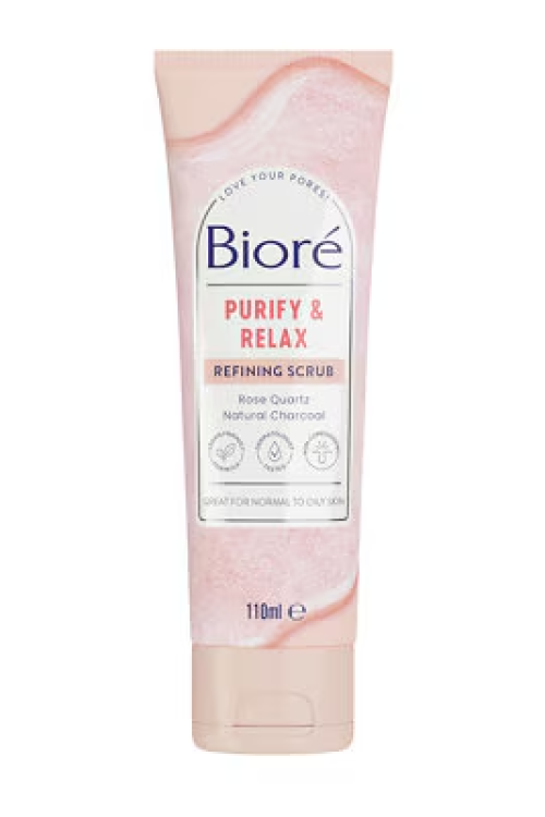 Biore Rose Quartz & Charcoal Gentle Pore Refining Scrub For Oily Skin 110ml