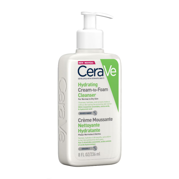 CeraVe Hydrating Cream-to-Foam Cleanser with Amino Acids for Normal to Dry Skin 236ml - Image 2