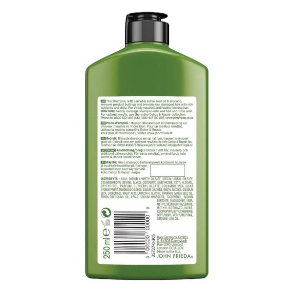 John Frieda Detox and Repair Shampoo For Dry Stressed & Damaged Hair 250ml - Image 2