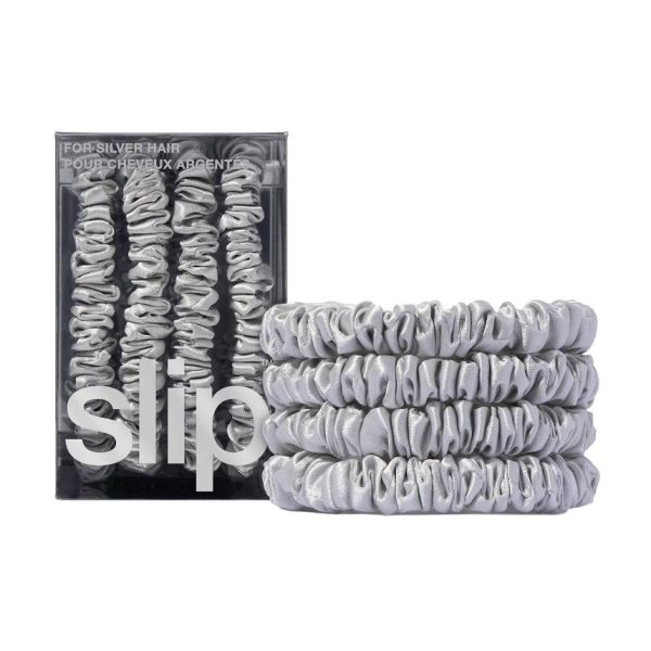 SLIP Pure Silk Skinny Scrunchies Silver x 4 - Image 2