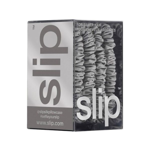 SLIP Pure Silk Skinny Scrunchies Silver x 4 - Image 3